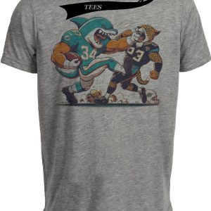 Miami Dolphins vs. Jacksonville Jaguars Retro Rivalry T.D. Punch Football Artwork Heather Gray Sublimated T-Shirt