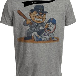 New York Yankees vs. New York Mets Retro Rivalry Baseball Artwork Heather Gray Sublimated T-Shirt