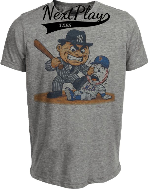 New York Yankees vs. New York Mets Retro Rivalry Baseball Artwork Heather Gray Sublimated T-Shirt