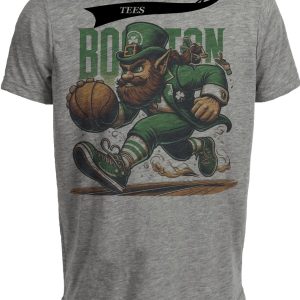Boston Celtics Retro Lucky Mascot Basketball Artwork Heather Gray Sublimated T-Shirt