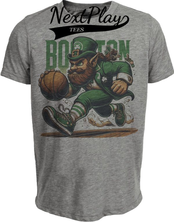 Boston Celtics Retro Lucky Mascot Basketball Artwork Heather Gray Sublimated T-Shirt