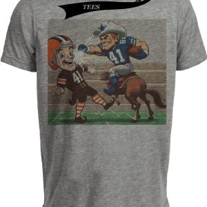 Dallas Cowboys vs. Cleveland Browns Retro Rivalry Football Mascot 1988 Artwork Heather Gray Sublimated T-Shirt