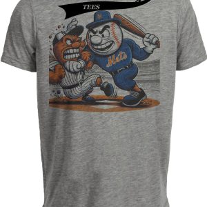 New York Mets vs. New York Yankees Retro Rivalry Baseball Artwork Heather Gray Sublimated T-Shirt