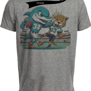 Miami Dolphins vs. Jacksonville Jaguars Retro Rivalry Mascot Football Artwork Heather Gray Sublimated T-Shirt