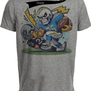 Los Angeles Chargers vs. Las Vegas Raiders Retro Rivalry Football Mascot Artwork Heather Gray Sublimated T-Shirt