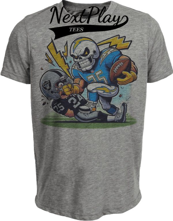 Los Angeles Chargers vs. Las Vegas Raiders Retro Rivalry Football Mascot Artwork Heather Gray Sublimated T-Shirt