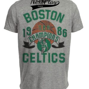 Boston Celtics Retro Championship Basketball 1986 Artwork Heather Gray Sublimated T-Shirt