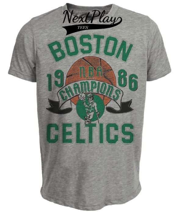 Boston Celtics Retro Championship Basketball 1986 Artwork Heather Gray Sublimated T-Shirt