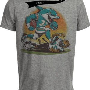 Miami Dolphins vs. Jacksonville Jaguars Retro Rivalry T.D. Football Artwork Heather Gray Sublimated T-Shirt