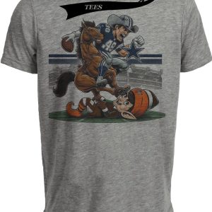 Dallas Cowboys vs. Cleveland Browns Retro Rivalry Football Mascot Stomp Artwork Heather Gray Sublimated T-Shirt
