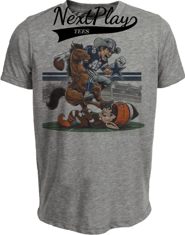 Dallas Cowboys vs. Cleveland Browns Retro Rivalry Football Mascot Stomp Artwork Heather Gray Sublimated T-Shirt