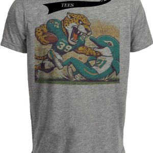 Jacksonville Jaguars vs. Miami Dolphins Retro Rivalry Mascot Football Artwork Heather Gray Sublimated T-Shirt
