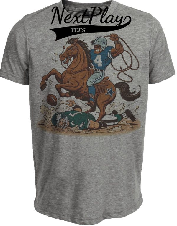 Dallas Cowboys vs. Philadelphia Eagles Retro Rivalry Football Mascot Artwork Heather Gray Sublimated T-Shirt