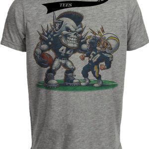Las Vegas Raiders vs. Los Angeles Chargers Retro Rivalry Football Mascot Artwork Heather Gray Sublimated T-Shirt
