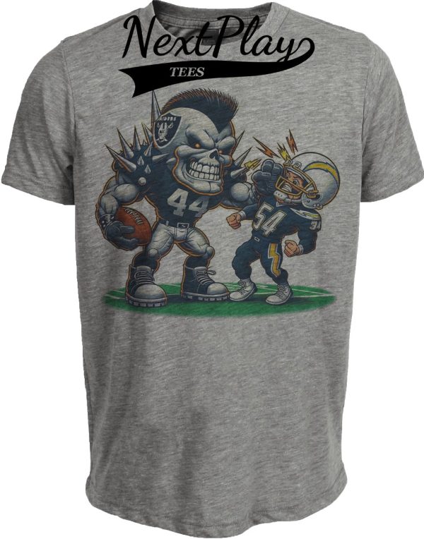 Las Vegas Raiders vs. Los Angeles Chargers Retro Rivalry Football Mascot Artwork Heather Gray Sublimated T-Shirt