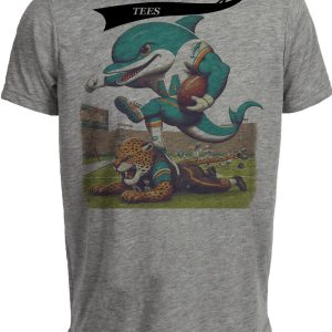 Miami Dolphins vs. Jacksonville Jaguars Retro Rivalry T.D. Mascot Football Artwork Heather Gray Sublimated T-Shirt