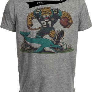 Jacksonville Jaguars vs. Miami Dolphins Retro Rivalry Jags Football Artwork Heather Gray Sublimated T-Shirt