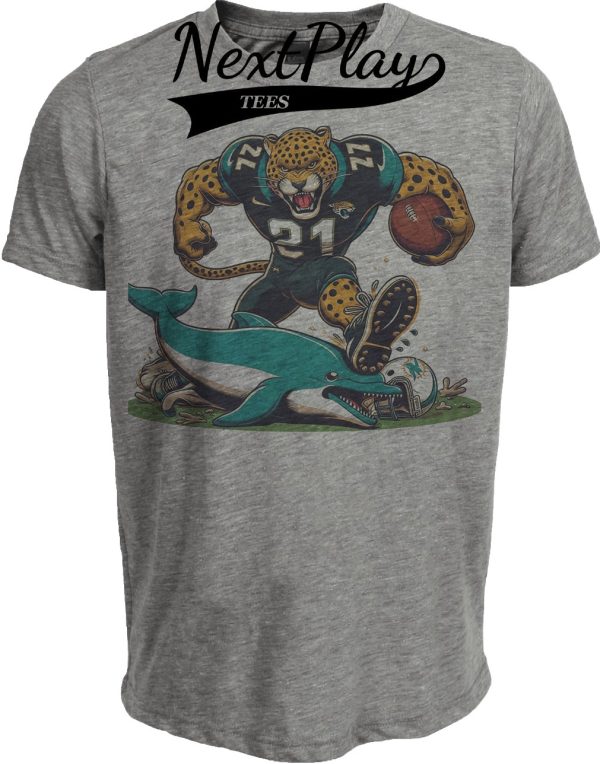 Jacksonville Jaguars vs. Miami Dolphins Retro Rivalry Jags Football Artwork Heather Gray Sublimated T-Shirt