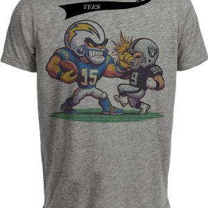 Los Angeles Chargers vs. Las Vegas Raiders Retro Rivalry Punching Football Artwork Heather Gray Sublimated T-Shirt