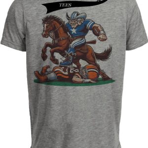 Dallas Cowboys vs. Cleveland Browns Retro Rivalry Football Mascot 1980 Artwork Heather Gray Sublimated T-Shirt