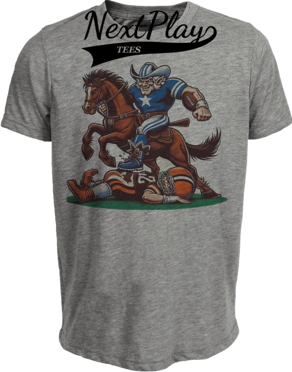 Dallas Cowboys vs. Cleveland Browns Retro Rivalry Football Mascot 1980 Artwork Heather Gray Sublimated T-Shirt