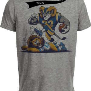 Los Angeles Rams vs. Detroit Lions Retro Rivalry Football Mascot Artwork Heather Gray Sublimated T-Shirt