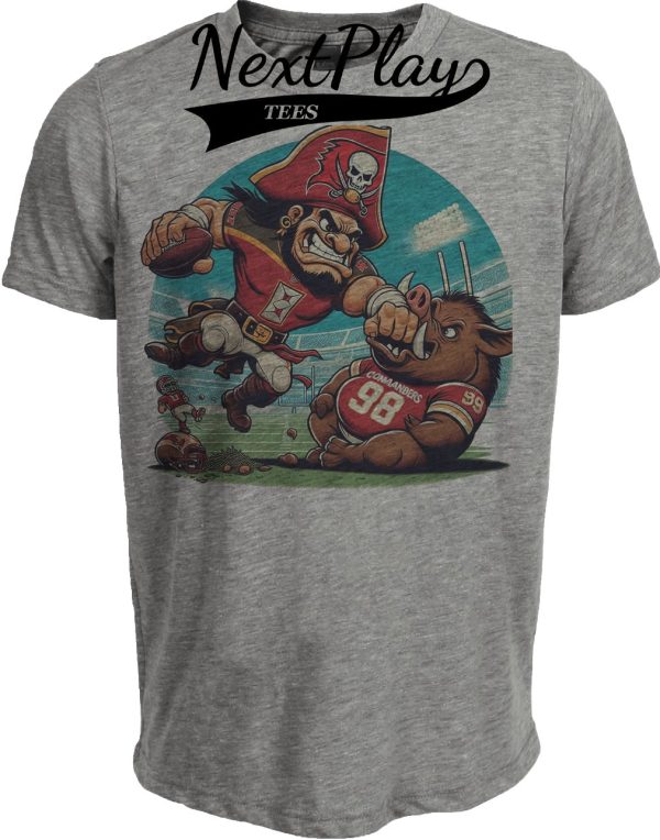 Tampa Bay Buccaneers vs. Washington Commanders Retro Rivalry Football Captain Fear Punch Artwork Heather Gray Sublimated T-Shirt