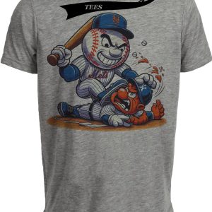 New York Mets vs. New York Yankees Rivalry Mr. Met Baseball 1986 Artwork Heather Gray Sublimated T-Shirt