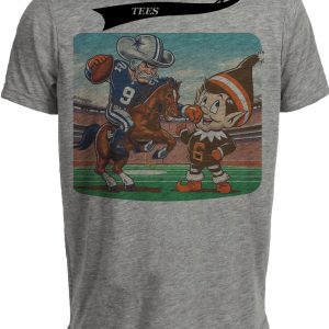 Dallas Cowboys vs. Cleveland Browns Retro Rivalry Football Mascot 1992 Artwork Heather Gray Sublimated T-Shirt