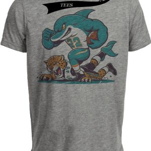 Miami Dolphins vs. Jacksonville Jaguars Retro Rivalry T.D. Stomp Football Artwork Heather Gray Sublimated T-Shirt
