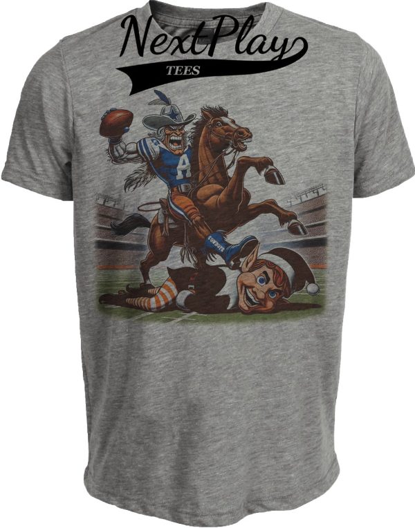 Dallas Cowboys vs. Cleveland Browns Retro Rivalry Football Mascot 1985 Artwork Heather Gray Sublimated T-Shirt