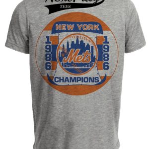 New York Mets Vintage World Series Champions Baseball 1986 Artwork Heather Gray Sublimated T-Shirt