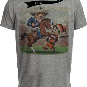 Dallas Cowboys vs. Cleveland Browns Retro Rivalry Football Mascot 1978 Artwork Heather Gray Sublimated T-Shirt
