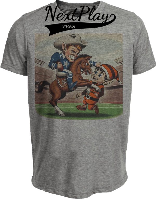 Dallas Cowboys vs. Cleveland Browns Retro Rivalry Football Mascot 1978 Artwork Heather Gray Sublimated T-Shirt