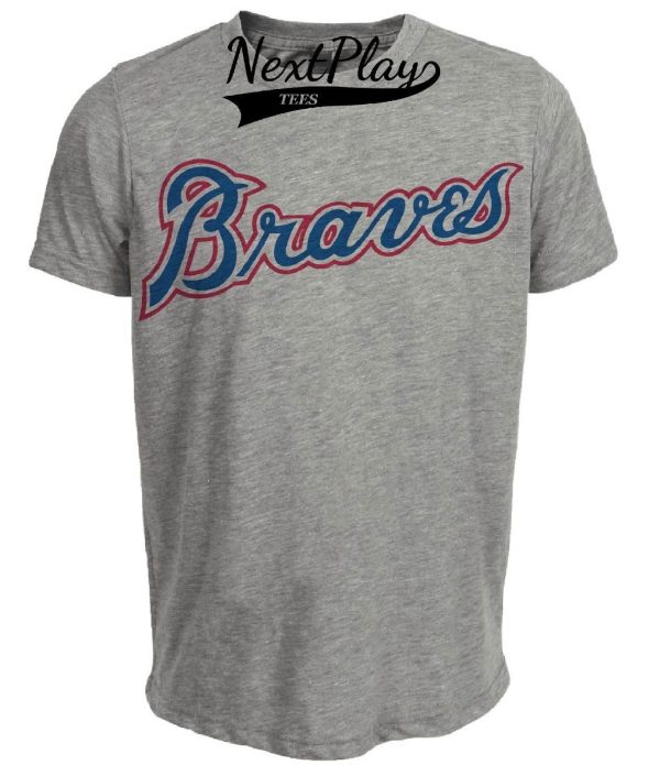 Atlanta Braves Retro Jersey Lettering Baseball 1973 Artwork Heather Gray Sublimated T-Shirt