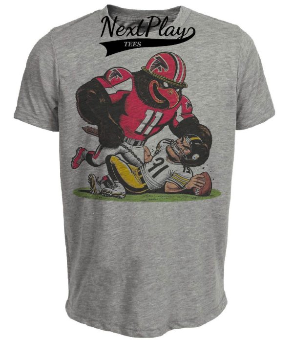Atlanta Falcons vs. Pittsburgh Steelers Retro Rivalry Football Freddie Mascot 1985 Artwork Heather Gray Sublimated T-Shirt