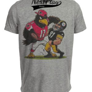 Atlanta Falcons vs. Pittsburgh Steelers Retro Rivalry Football Freddie Mascot 1987 Artwork Heather Gray Sublimated T-Shirt