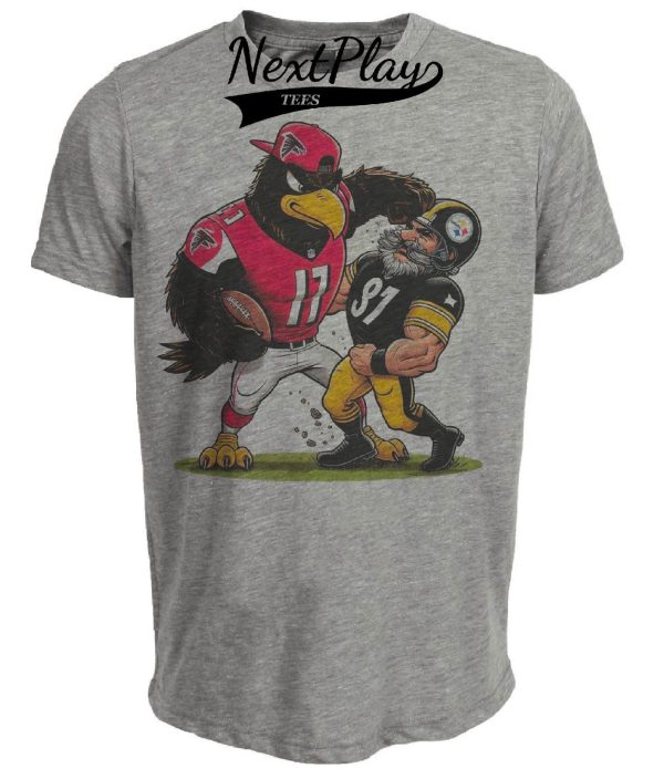 Atlanta Falcons vs. Pittsburgh Steelers Retro Rivalry Football Freddie Mascot 1987 Artwork Heather Gray Sublimated T-Shirt