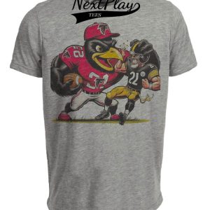 Atlanta Falcons vs. Pittsburgh Steelers Retro Rivalry Football Freddie Mascot 1989 Artwork Heather Gray Sublimated T-Shirt