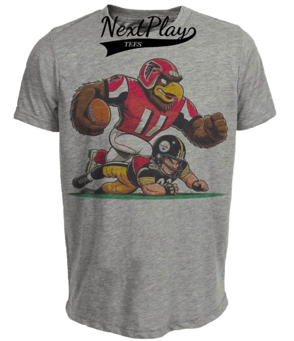 Atlanta Falcons vs. Pittsburgh Steelers Retro Rivalry Football Freddie Mascot 1991 Artwork Heather Gray Sublimated T-Shirt
