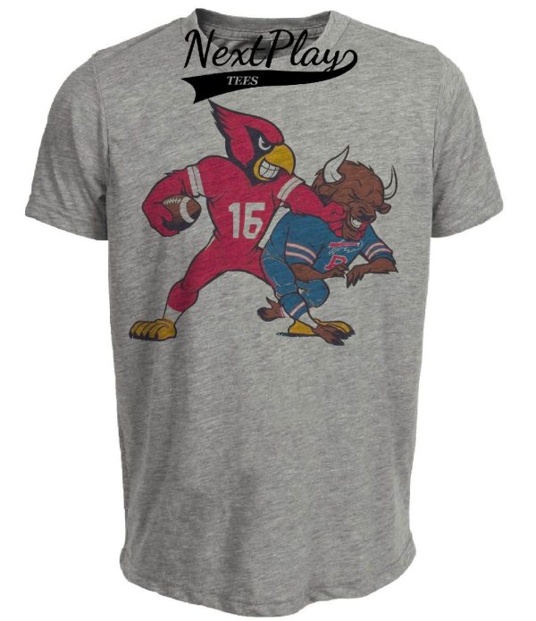 Arizona Cardinals vs. Buffalo Bills Retro Rivalry Football Big Red Punch Artwork Heather Gray Sublimated T-Shirt