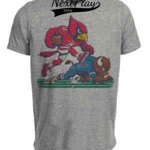 Arizona Cardinals vs. Buffalo Bills Retro Rivalry Football Big Red Leap Artwork Heather Gray Sublimated T-Shirt