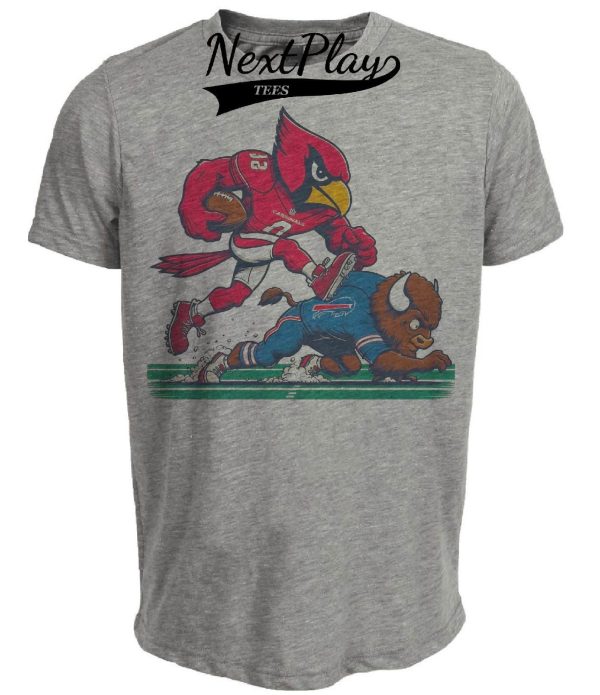 Arizona Cardinals vs. Buffalo Bills Retro Rivalry Football Big Red Leap Artwork Heather Gray Sublimated T-Shirt