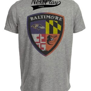 Baltimore Ravens Orioles Retro Football Baseball Mascot Artwork Heather Gray Sublimated T-Shirt Copy