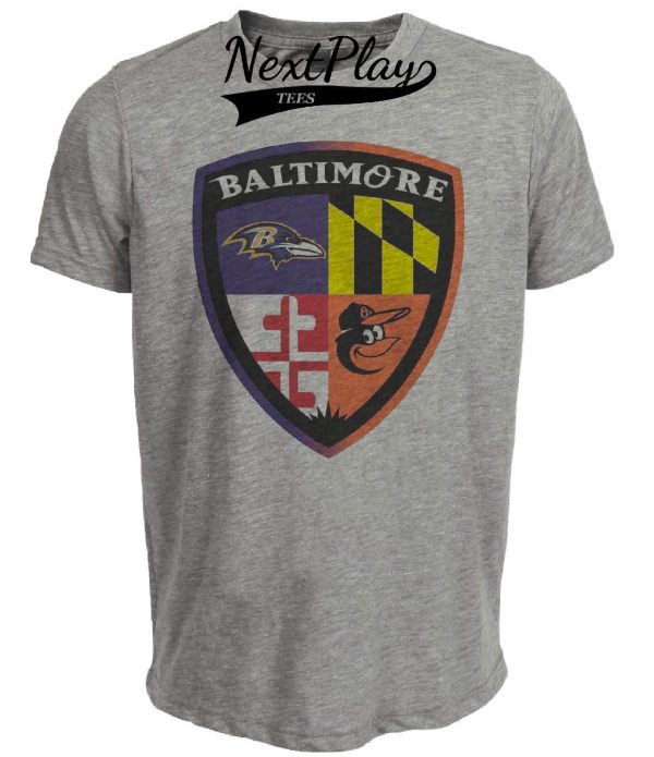 Baltimore Ravens Orioles Retro Football Baseball Mascot Artwork Heather Gray Sublimated T-Shirt Copy