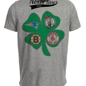Boston Patriots Celtics Red Sox Bruins Vintage Football Baseball Basketball Hockey Clover Artwork Heather Gray Sublimated T-Shirt