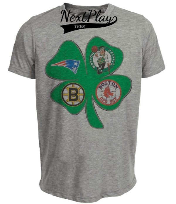 Boston Patriots Celtics Red Sox Bruins Vintage Football Baseball Basketball Hockey Clover Artwork Heather Gray Sublimated T-Shirt
