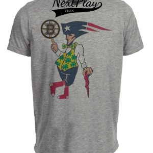 Boston Patriots Celtics Red Sox Bruins Vintage Football Baseball Basketball Hockey Lucky Artwork Heather Gray Sublimated T-Shirt