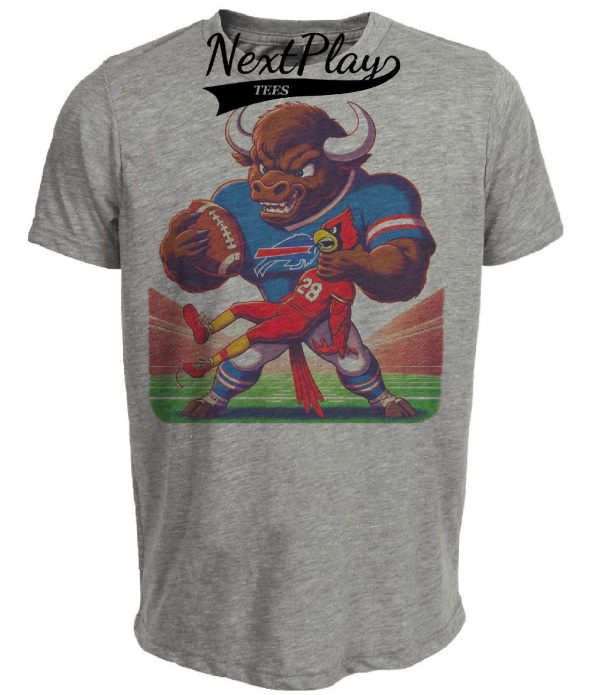 Buffalo Bills vs. Arizona Cardinals Retro Rivalry Football Billy Squeeze Artwork Heather Gray Sublimated T-Shirt