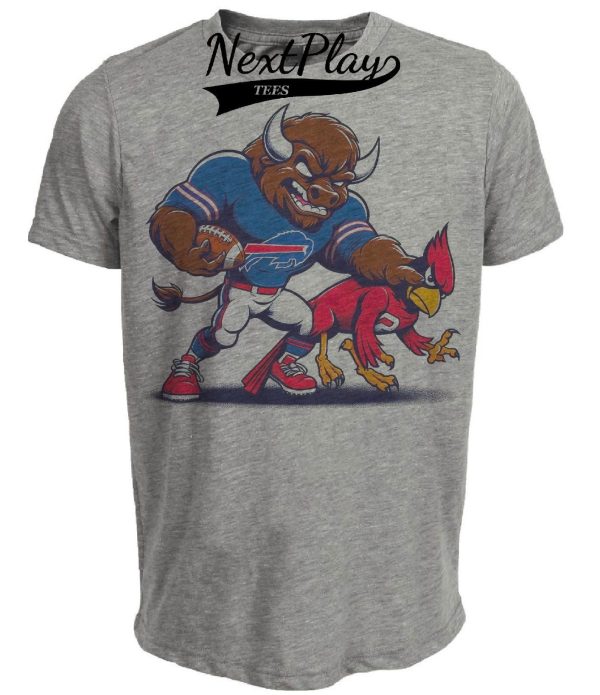 Buffalo Bills vs. Arizona Cardinals Retro Rivalry Football Billy Stiff Arm Artwork Heather Gray Sublimated T-Shirt